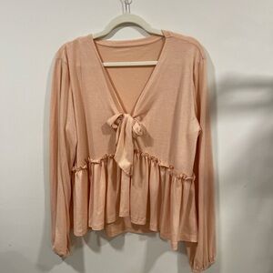 Tie-Front Peplum Long-Sleeve Top - Blush Pink